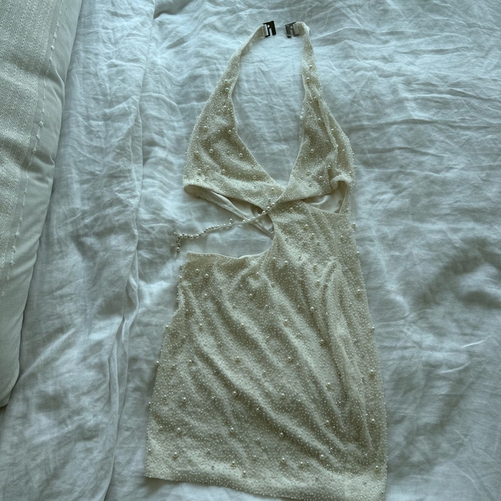 Oh Polly Cream Dress with Pearl Accents